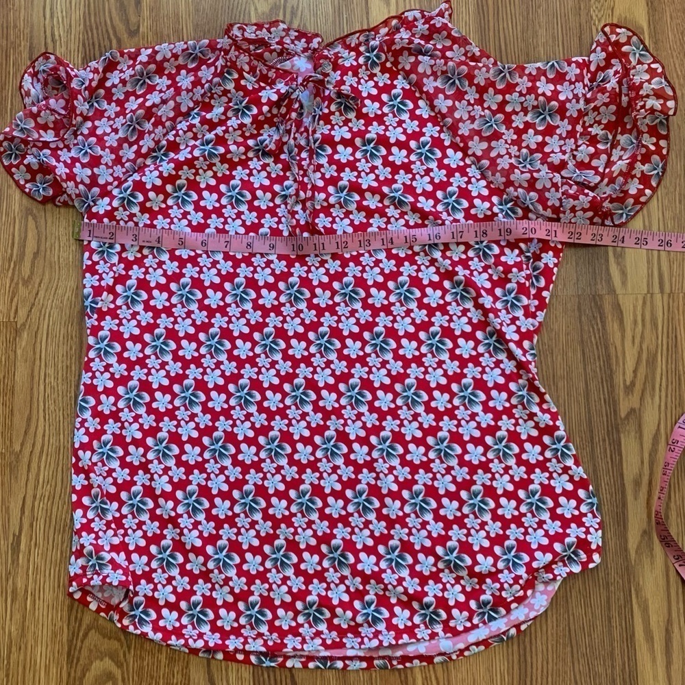NY COLLECTION 1X Plus Size Floral Red relaxed fit women's Blouse top shirt - Picture 11 of 12